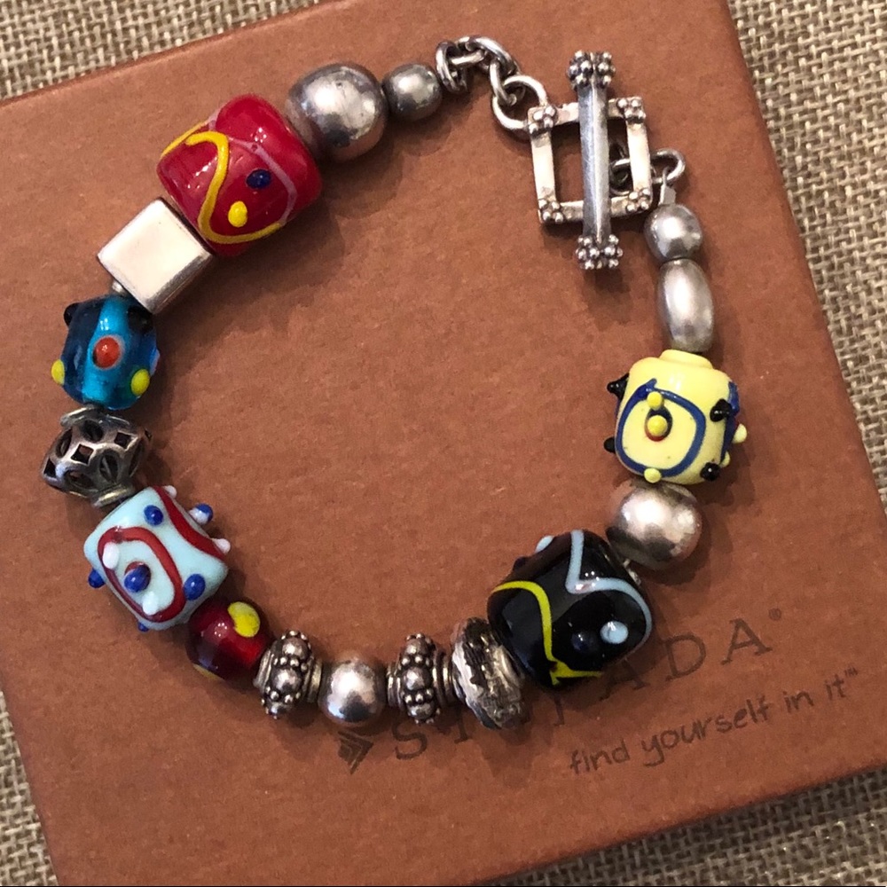 Silpada Sterling Silver Lampwork Glass Bead Toggle Clasp Bracelet B0871 - Picture 3 of 10